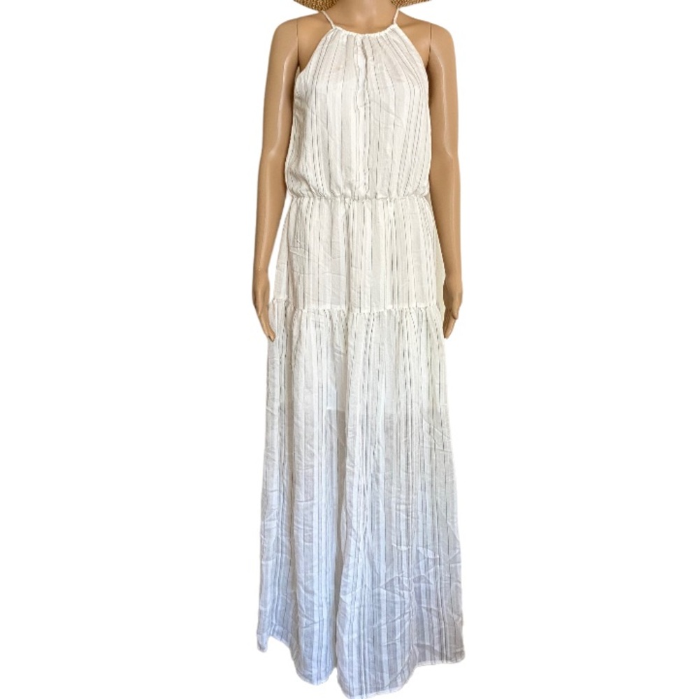CREMIEUX Special Occasion Pinstriped White Halter Maxi Dress size S